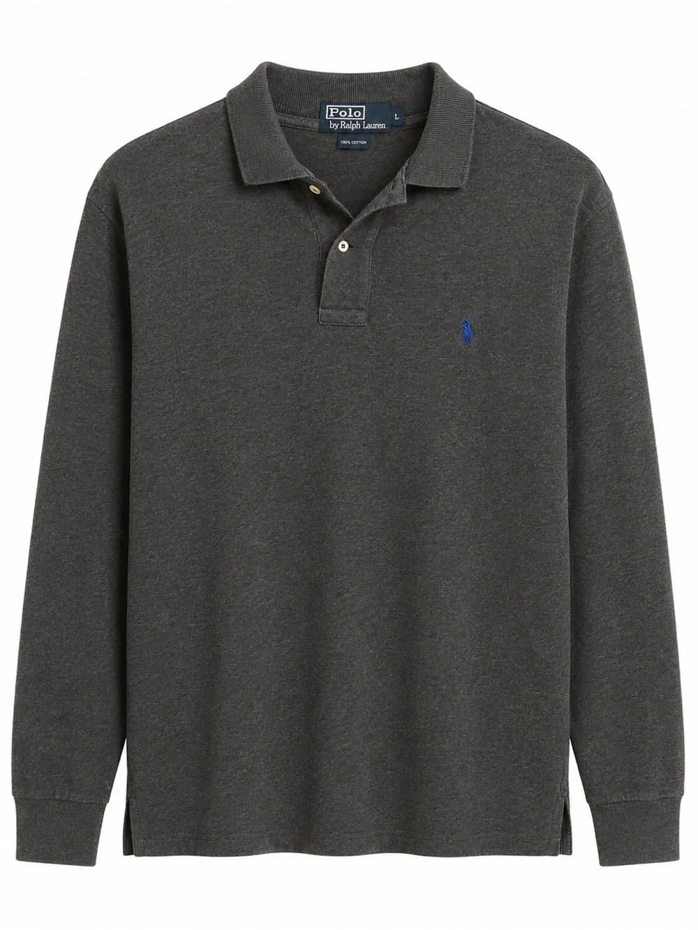 Polo by Ralph Lauren Dark Charcoal Long-Sleeve Polo with Blue Logo